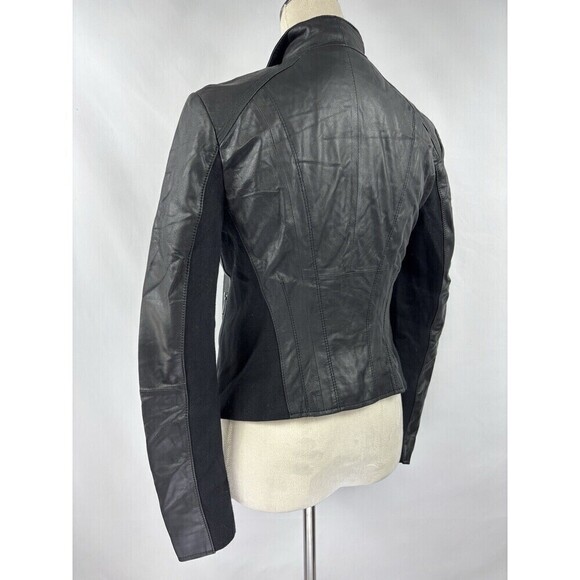 Andrew Marc Moto Felix Jacket Black Leather Small Pockets Knit Panels Gothcore - Picture 6 of 16